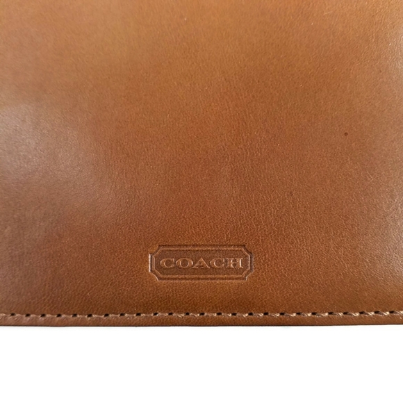 Coach Soho Signature Mini C Green Jacquard Dark Tan Trifold Checkbook Wallet Vtg - Picture 15 of 16